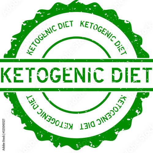 Grunge green ketogenic diet word round rubber seal stamp on white background