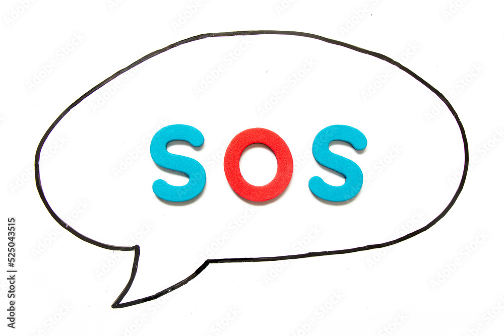 Alphabet letter with word SOS (abbreviation of save our soul/ship or
