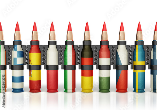 Military help. Bullets in european union flags a white background. 3d illustration