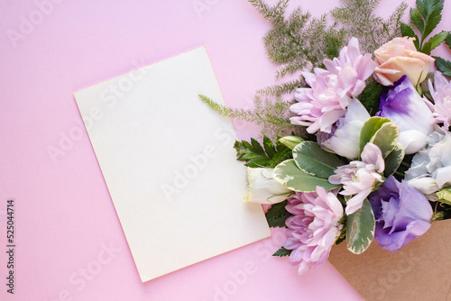 card mockup with  eustomas  white flowers.