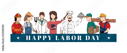 Happy labor day horizontal banner design with people worker illustrations
