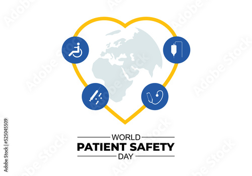 World patient safety day background with earth map and safety symbol on september 17.