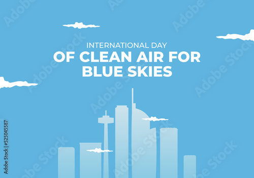 International day of clean air for blue skies with city landmark on blue background.