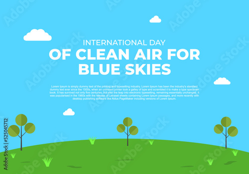 International day of clean air for blue skies with green garden on blue background.