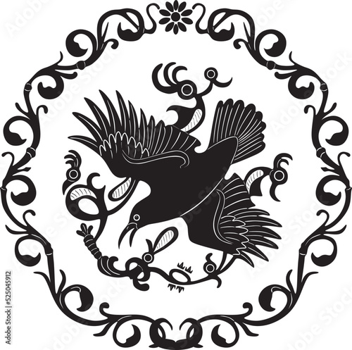 crow bird logo with floral frame