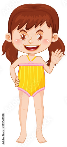 Cute girl cartoon character wearing swimming suit