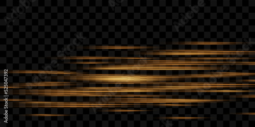 Stylish golden light effect. Abstract laser beams of light. Chaotic neon rays of light. Isolated on transparent dark background. Vector illustration. EPS 10