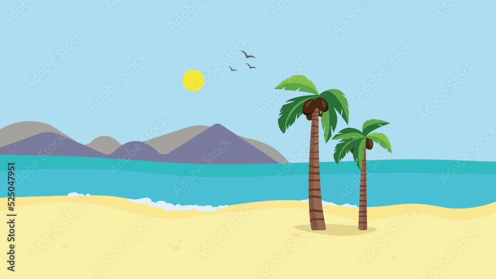 Coconut palms by the sea, illustration