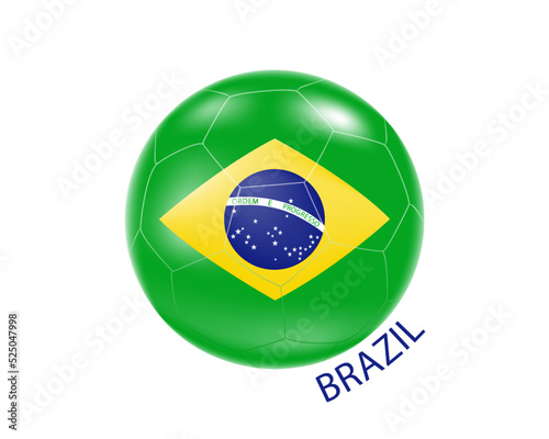 A soccer ball with the colors of the flag of Brazil.Vector illustration of a three-dimensional soccer ball.The concept of football in 2022.