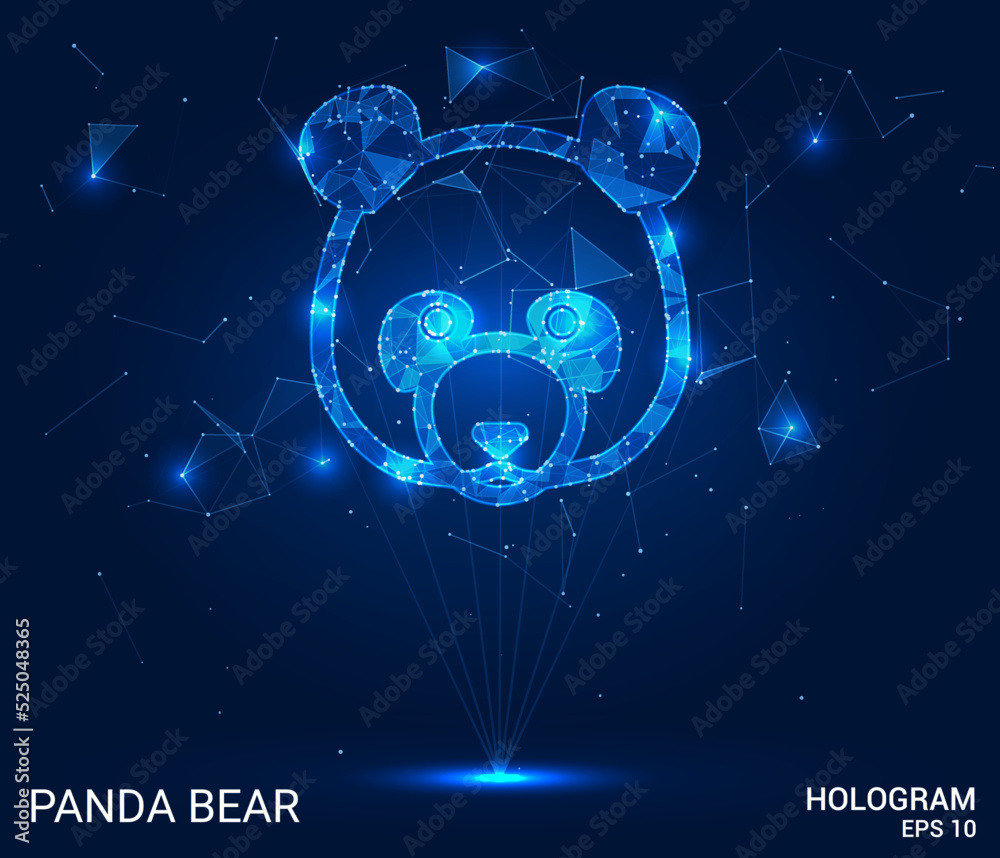 A hologram of a panda bear. Panda bear is made of polygons, triangles of dots and lines. Panda bear icon is a low poly compound structure. Technology concept vector. A hologram of a panda bear. Panda bear is made of polygons, triangles of dots and lines. Panda bear icon is a low poly compound structure. Technology concept vector.