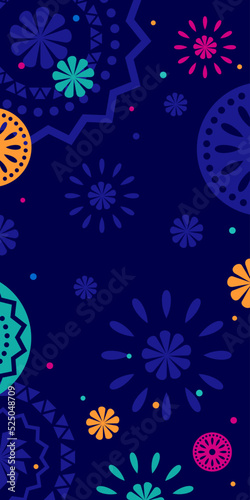 Hispanic heritage month background. Vector vertical banner, poster for social media, networks. Greeting card with copy space. National Hispanic heritage month text, Papel Picado pattern on background.