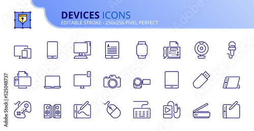Fotografie, Tablou Simple set of outline icons about devices