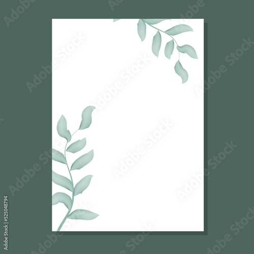 Frame with watercolor foliage vector illustration. Rectangular botanical bezel. Rim in rustic style. Template with leaves for postcard, invitation and card