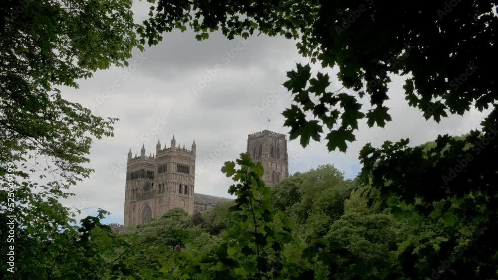 Close clip of Durham Cathedral Towers framed by trees Close clip of Durham Cathedral Towers framed by trees