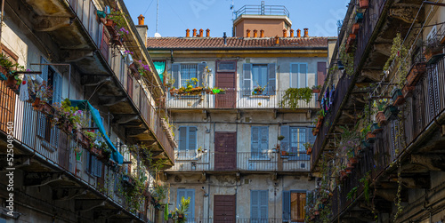 MILAN  ITALY  MARCH 5  2022 - Private street called Ca Longa in Piero della Franceca street  the original famous and historical railing houses in Milan  Italy.