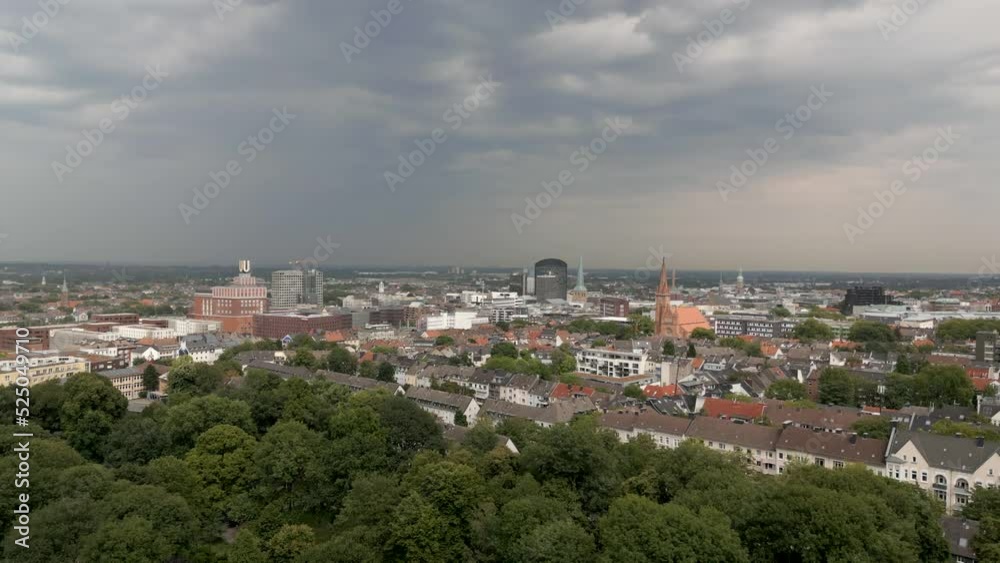 Drone shot rising and flying over Dortmund city in Germany. Wide angle 4k Drone shot rising and flying over Dortmund city in Germany. Wide angle 4k