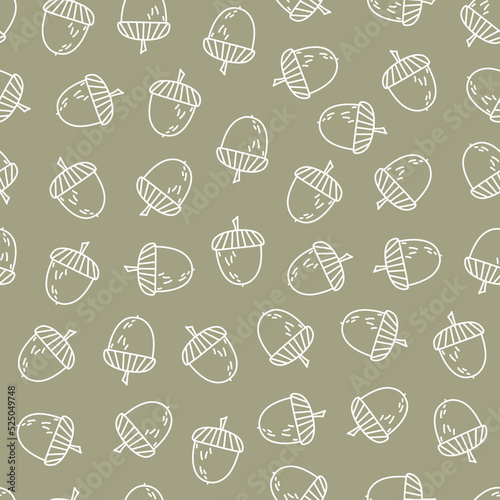 Cute acorn hand drawn seamless vector pattern. Outline vintage texture. Autumn doodle design. Fun forest theme background for wrapping paper  textile  apparel  fabric  wallpaper  card  gift  packaging