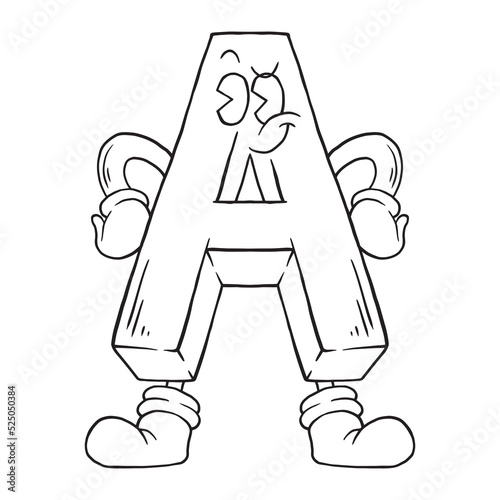 Coloring illustration of cartoon a alphabet mascot