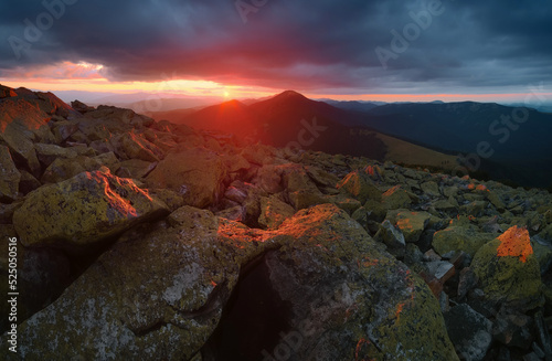 Fototapeta Naklejka Na Ścianę i Meble -  Bloody sunset at the Gorgany Mountains