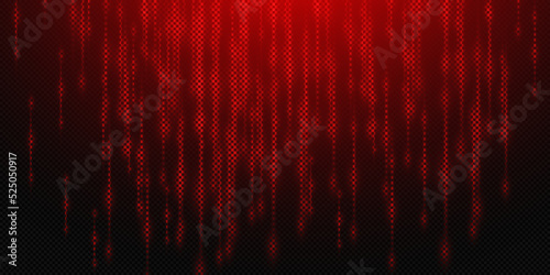Abstract red laser beams with dust and sparkles. Isolated on transparent background.