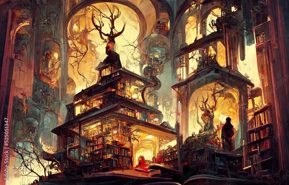 A library in a forest, like in the world of a game.