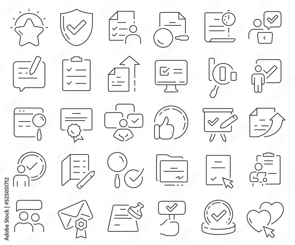 Evaluation line icons collection. Thin outline icons pack. Vector illustration eps10 Evaluation line icons collection. Thin outline icons pack. Vector illustration eps10