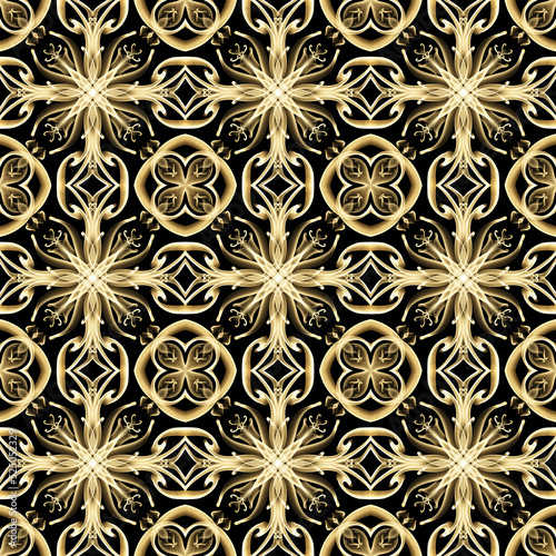 Seamless luxurious surface pattern in golden color. Use for fashion design, clothing, fabrics, home decoration, bedding, wallpapers, invitations, greeting cards and gift packages.