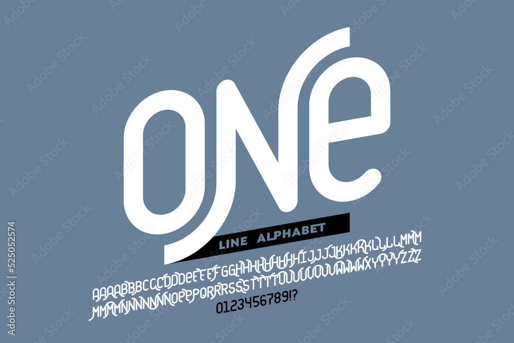 One line style font design, set of alphabet letters and numbers vector illustration One line style font design, set of alphabet letters and numbers vector illustration