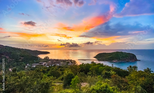 Koh Phangan island sunset view from mountain top in Thailand