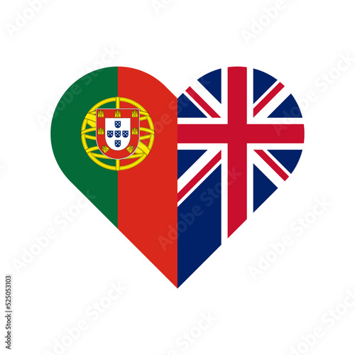 unity concept. heart shape icon of portugal and united kingdom flags. vector illustration isolated on white background