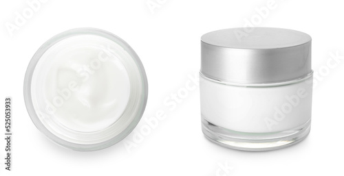 Jars of cosmetic cream isolated on white