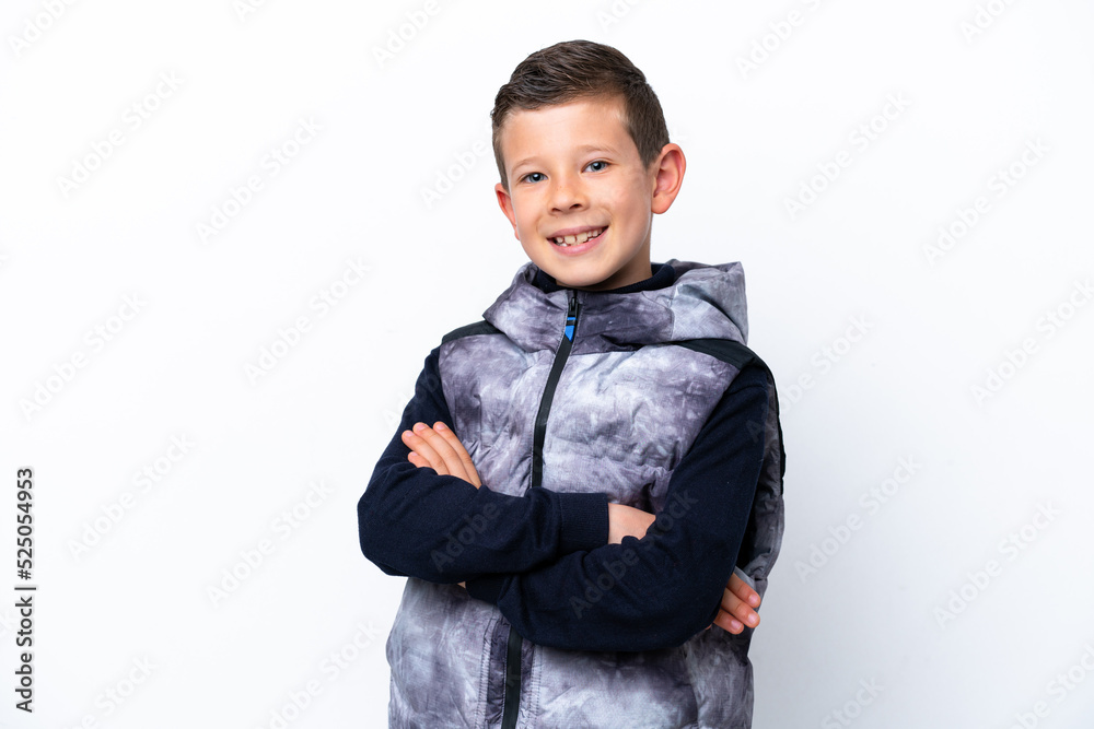 Little boy isolated on white background keeping the arms crossed in frontal position Little boy isolated on white background keeping the arms crossed in frontal position