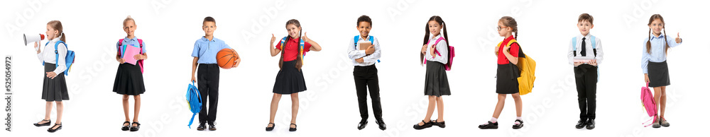 Collage of cute little school children on white background Collage of cute little school children on white background