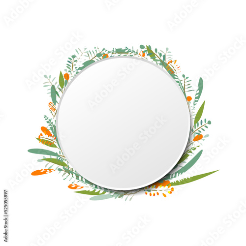 abstract background with circle frame and colorful leaves. copy space for text