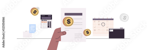 Calculating invoice on accounting bookkeeper clerk advisor auditor concept horizontal flat vector illustration.