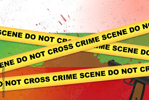 Bulgaria armed attack vector banner, shooting news concept, armed assault with gun and blood stain on flag