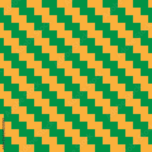 Rastafarian motif seamless pattern. Green yellow orange diagonal zigzags. Vector vintage reggae background.