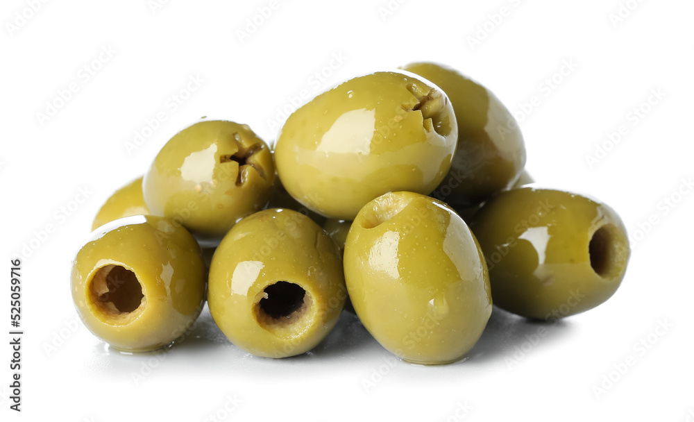 Heap of delicious green olives isolated on white background Heap of delicious green olives isolated on white background