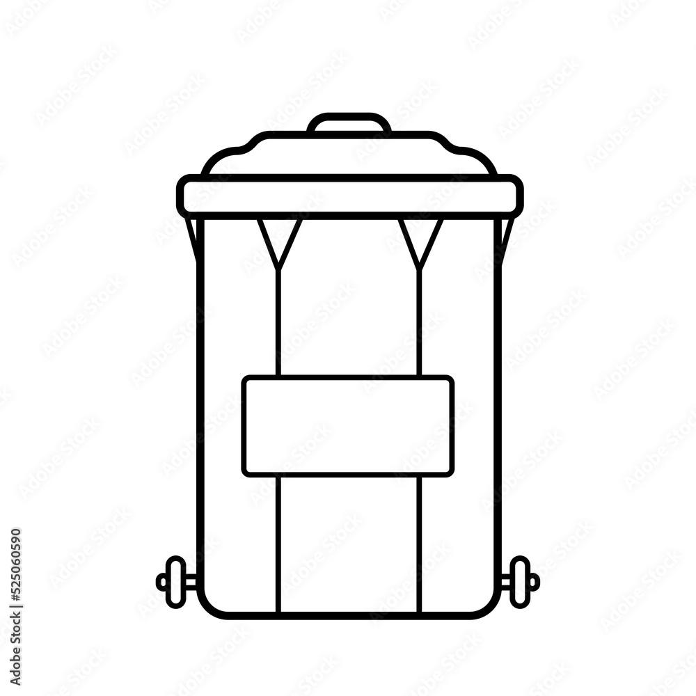 Fototapeta premium Garbage can and container, vector illustration garbage sorting tank. Outline sketch, isolated on white.
