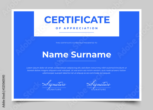 modern certificate design with blue color and modern minimalist style