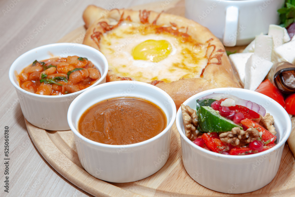 Caucasian cuisine dish, wine, appetizer, spices, sauce, barbecue