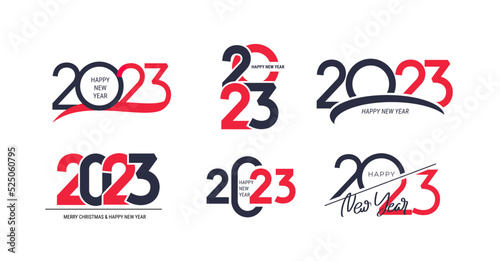 Collection of 2023 Happy New Year black and white logo text design. 2023 number design template. Big set of symbols of 2023 Happy New Year. Vector illustration, creative labels, christmas decoration