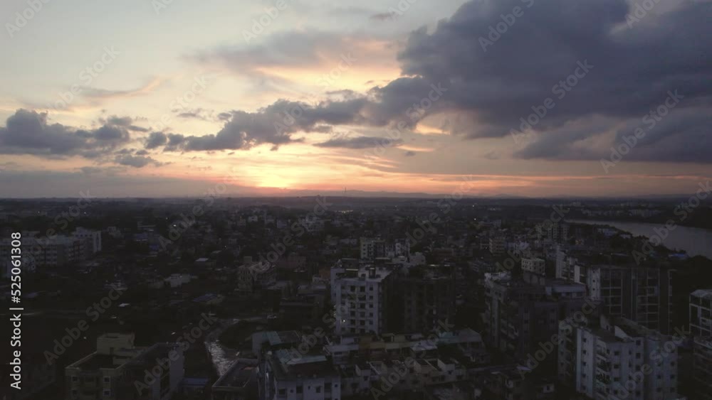 Aerial view of Indian city during twilight Aerial view of Indian city during twilight