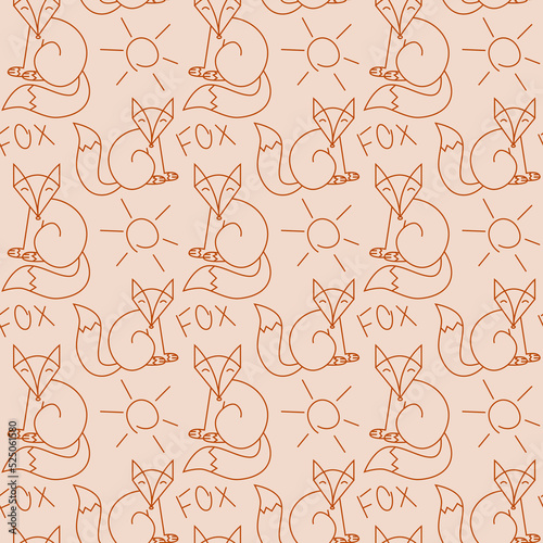 Simple contour fox pattern outline drawing for kids vector