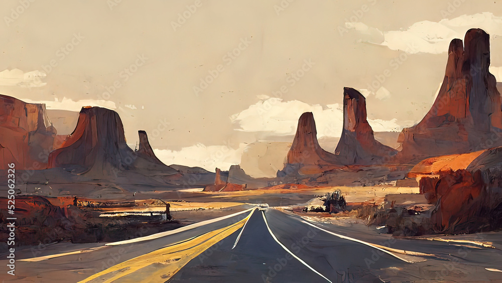 Empty route 66 usa digital painting desert valley of death 4k