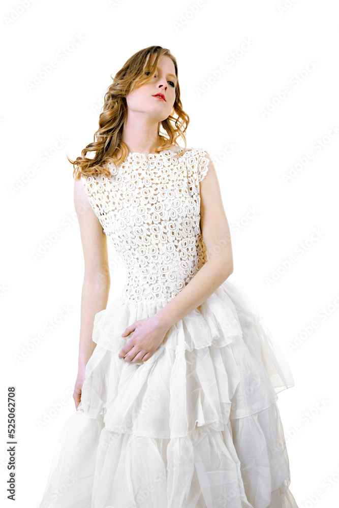 Old Style Bride is Poing Against Isolated on White Old Style Bride is Poing Against Isolated on White
