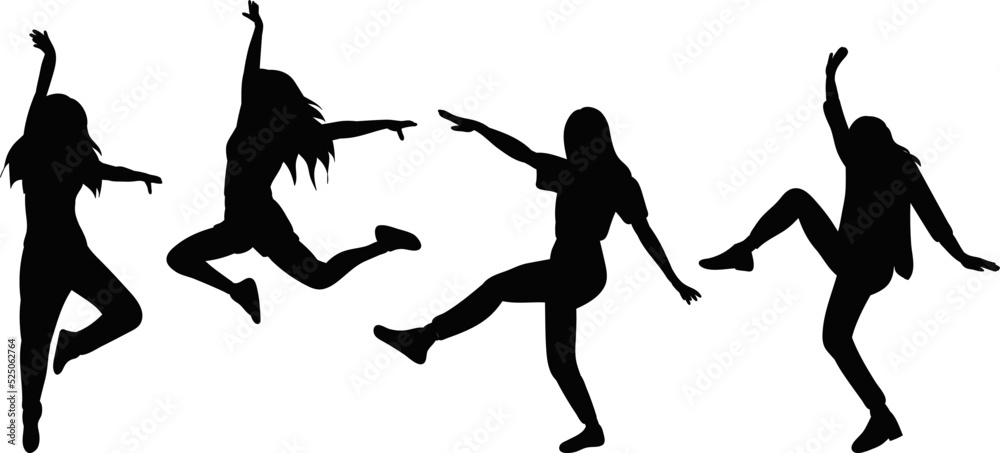 black silhouette dancing women isolated, vector
