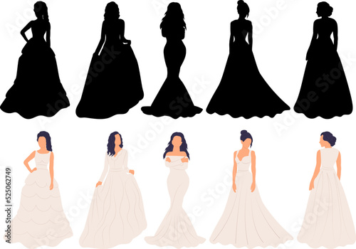 bride set in flat style isolated, vector