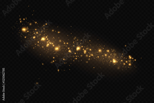 Glittering particles of fairy dust. dust particle sparkling glitter. background.Glowing light effect with glitter particles isolated.