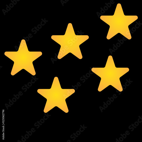 Vector illustration of five golden yellow stars in a row - best, top quality concept graphic representation